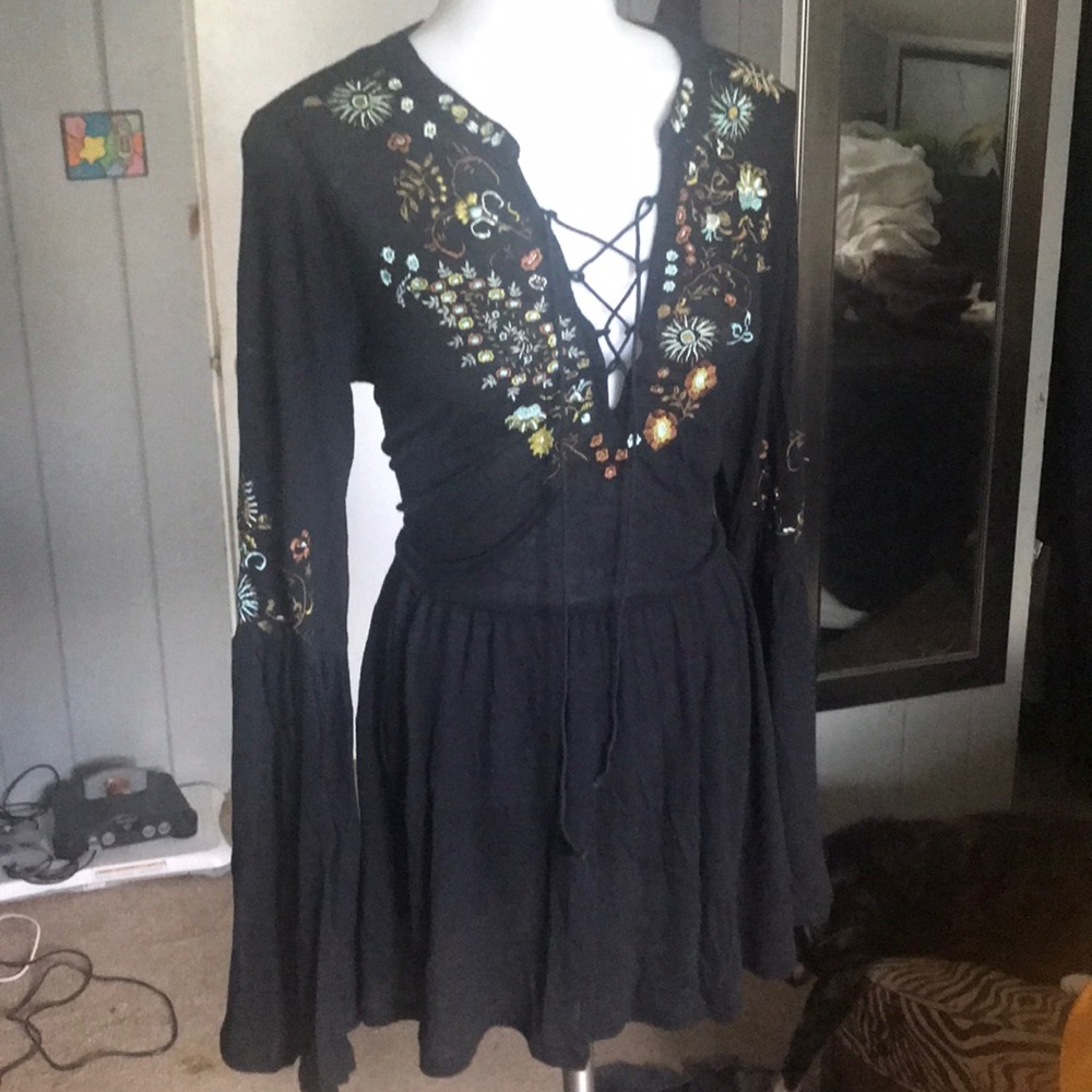 Free people bell sleeve lace up dress